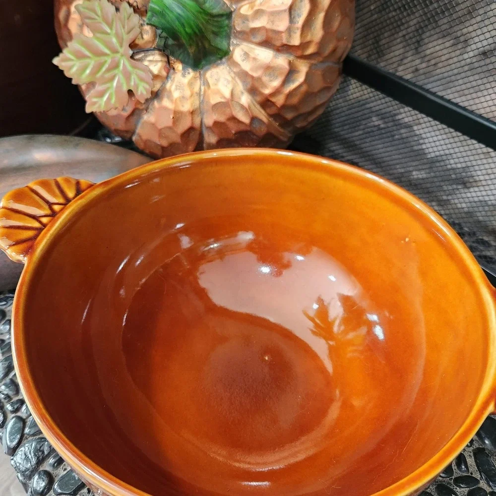 Vintage Bobby Flay Serving bowl pottery cognac brown made‎ in Portugal